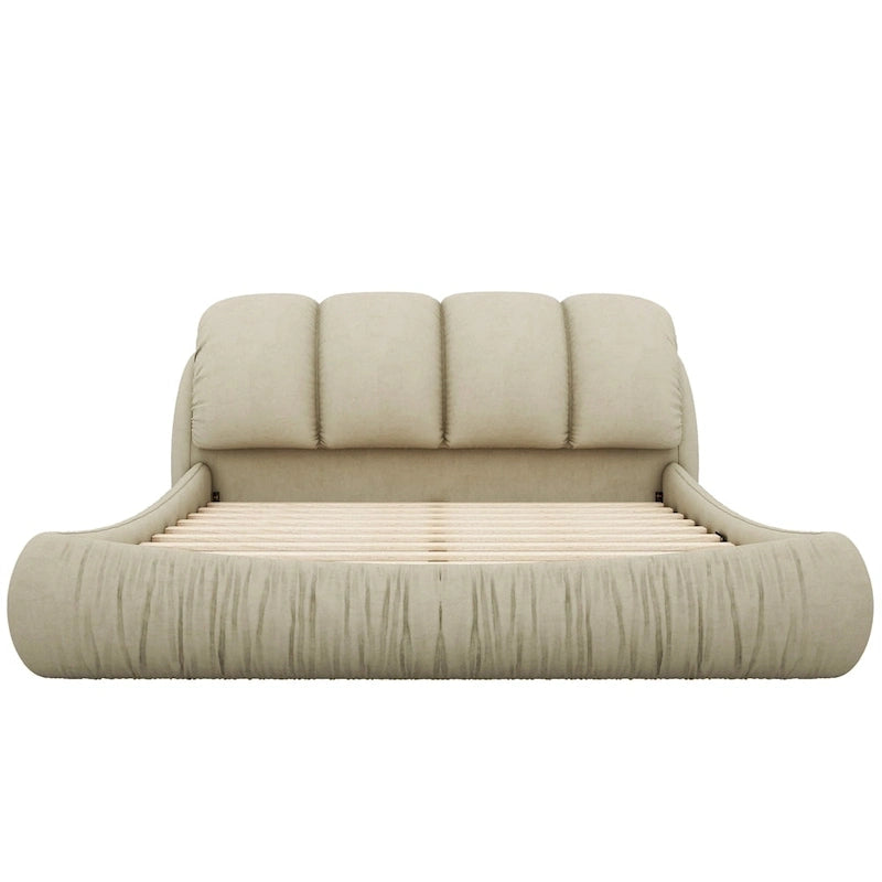 Letto king size rivestito in velluto/pelle con testiera plissettata – 2 posti