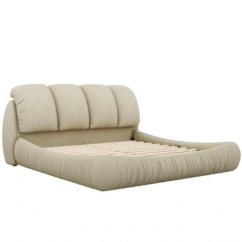 Letto king size rivestito in velluto/pelle con testiera plissettata – 2 posti