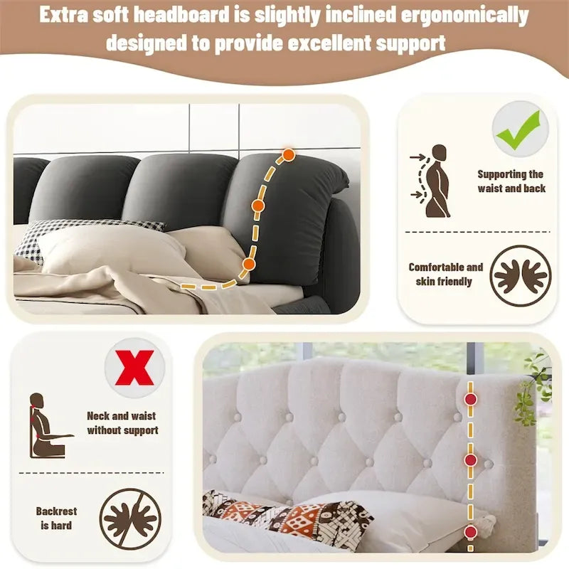 Letto king size rivestito in velluto/pelle con testiera plissettata – 2 posti
