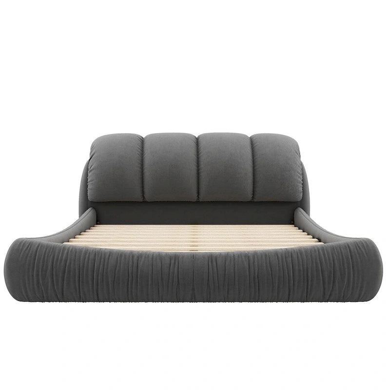 Letto king size rivestito in velluto/pelle con testiera plissettata – 2 posti