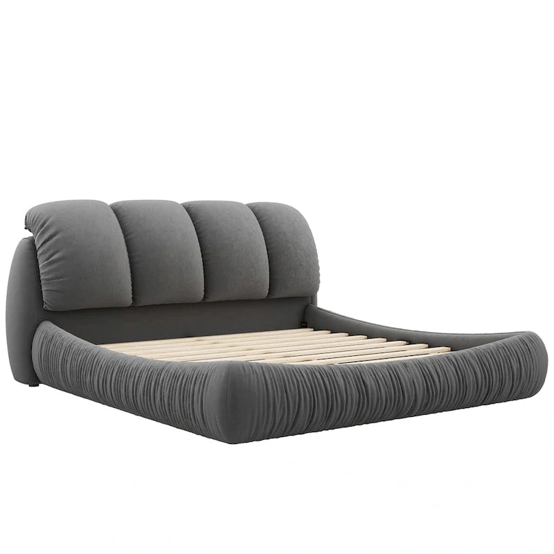 Letto king size rivestito in velluto/pelle con testiera plissettata – 2 posti