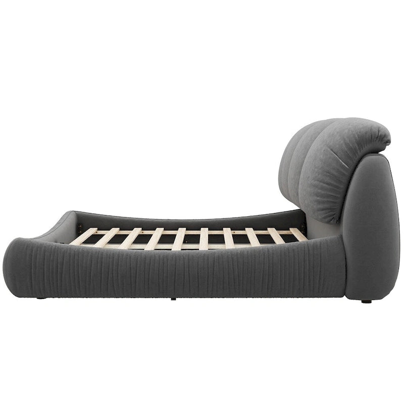 Letto king size rivestito in velluto/pelle con testiera plissettata – 2 posti