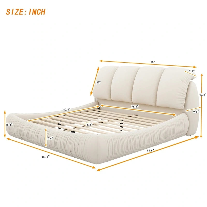 Letto king size rivestito in velluto/pelle con testiera plissettata – 2 posti