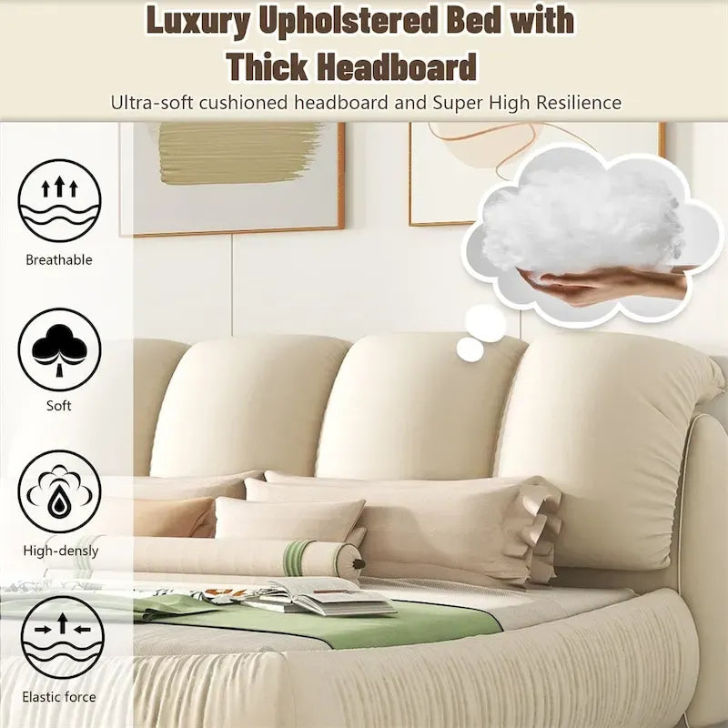 Letto king size rivestito in velluto/pelle con testiera plissettata – 2 posti