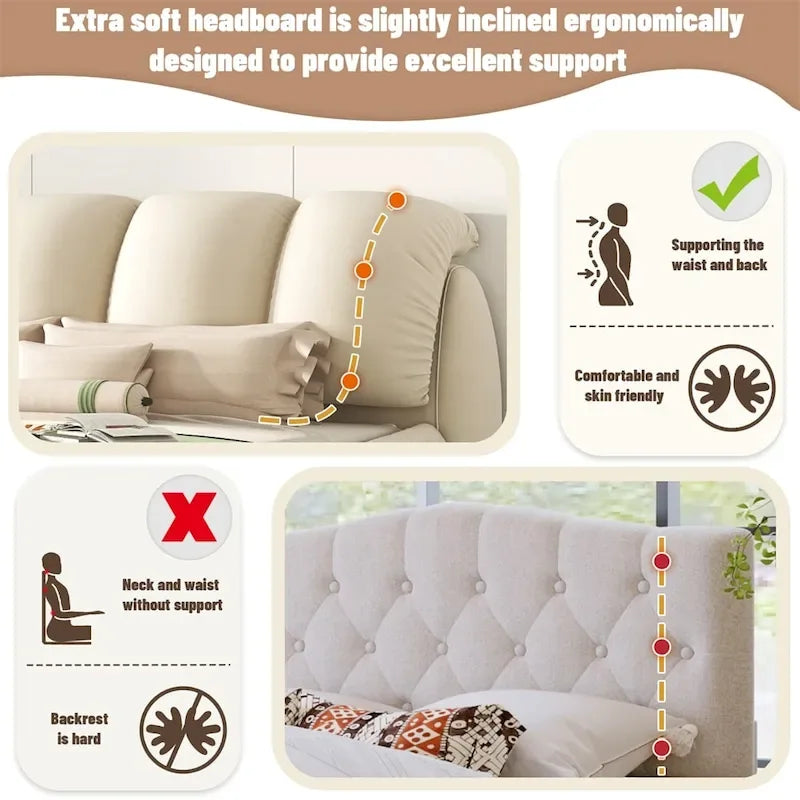 Letto king size rivestito in velluto/pelle con testiera plissettata – 2 posti