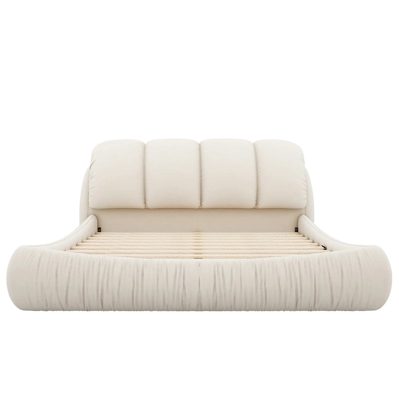 Letto king size rivestito in velluto/pelle con testiera plissettata – 2 posti