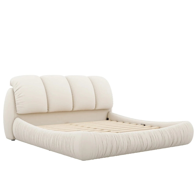 Letto king size rivestito in velluto/pelle con testiera plissettata – 2 posti