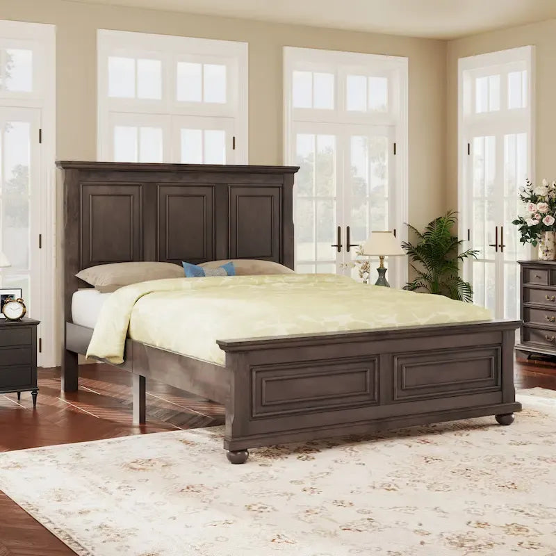 Struttura letto tradizionale in legno marrone/bianco/grigio pietra – Singolo, in pino massiccio