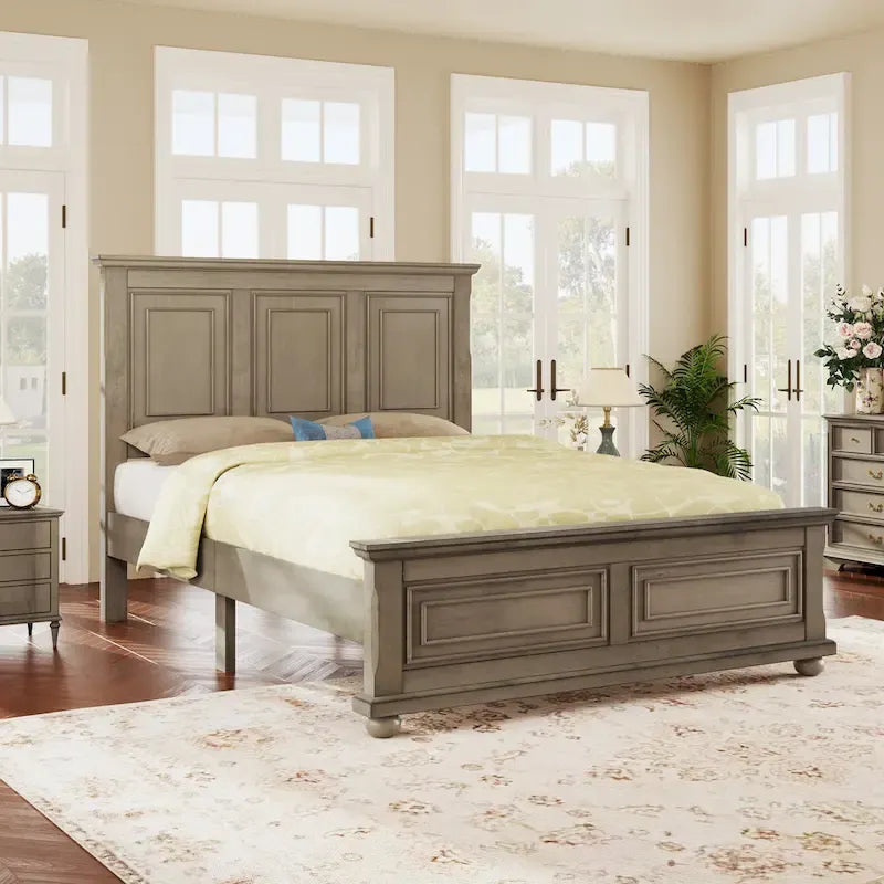 Struttura letto tradizionale in legno marrone/bianco/grigio pietra – Singolo, in pino massiccio