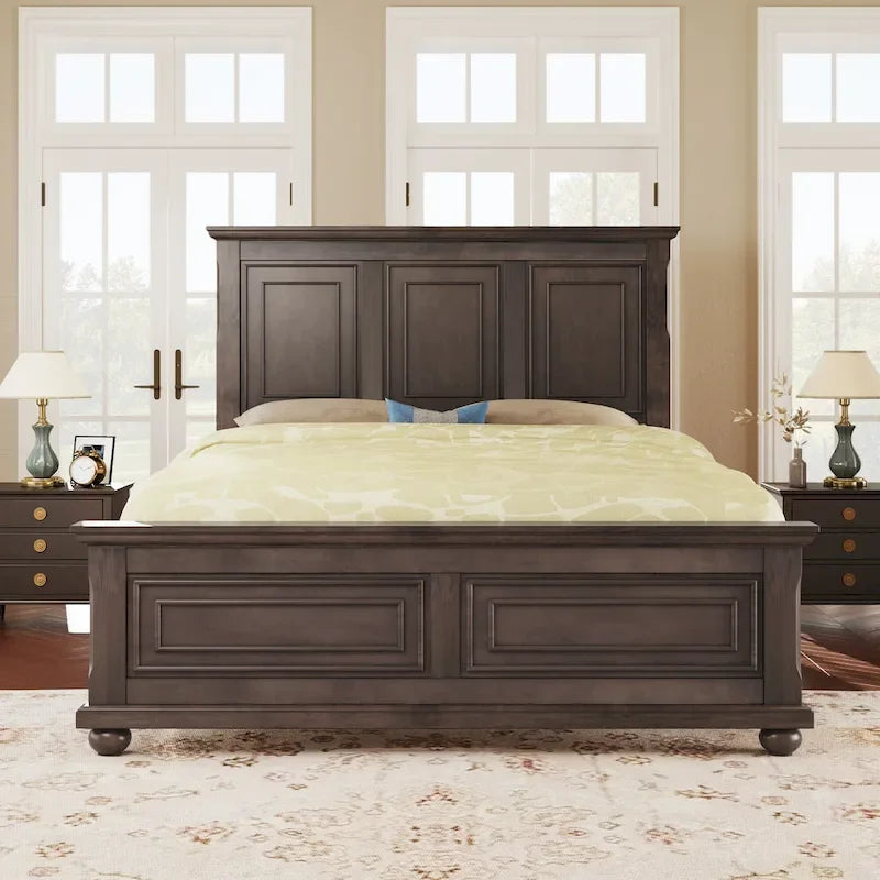Struttura letto tradizionale in legno marrone/bianco/grigio pietra – Singolo, in pino massiccio
