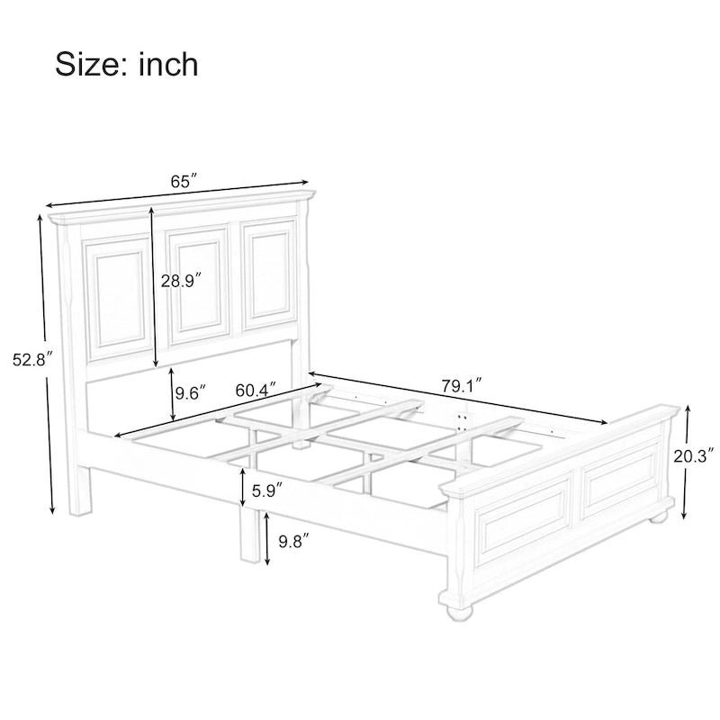 Struttura letto tradizionale in legno marrone/bianco/grigio pietra – Singolo, in pino massiccio