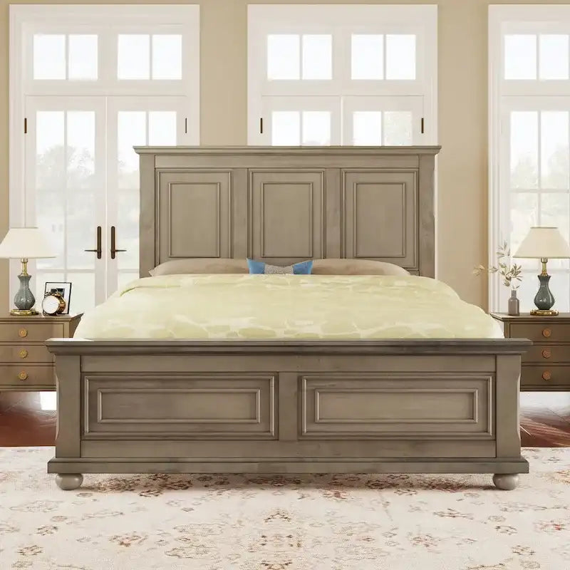 Struttura letto tradizionale in legno marrone/bianco/grigio pietra – Singolo, in pino massiccio