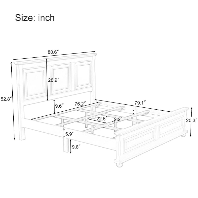 Struttura letto tradizionale in legno marrone/bianco/grigio pietra – Singolo, in pino massiccio