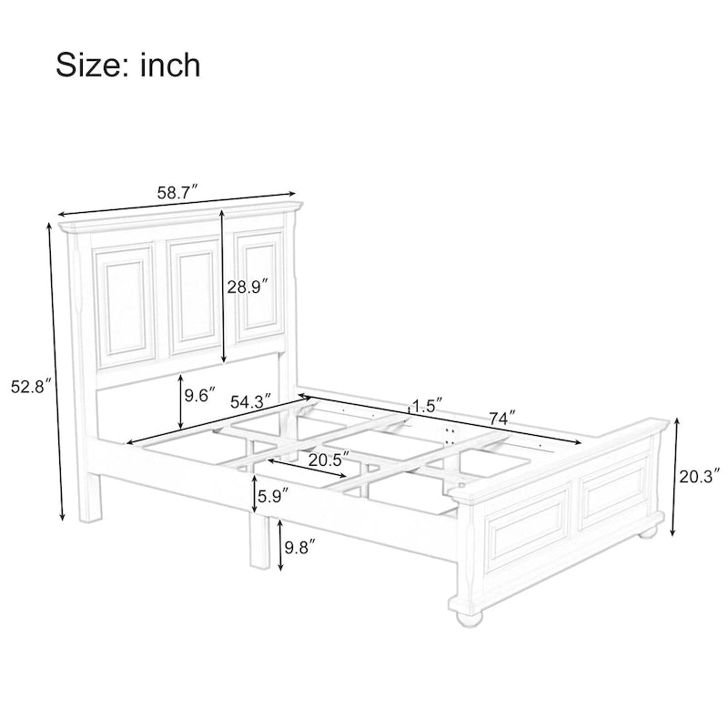 Struttura letto tradizionale in legno marrone/bianco/grigio pietra – Singolo, in pino massiccio