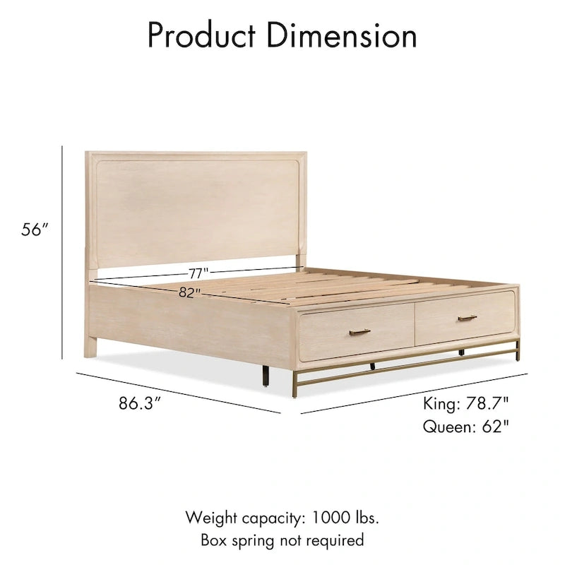 Set Camera da Letto 3 Pezzi in Rovere (Queen) – Struttura Letto, Comodino e Cassettiera | Maniglie Oro | 2 Posti Letto