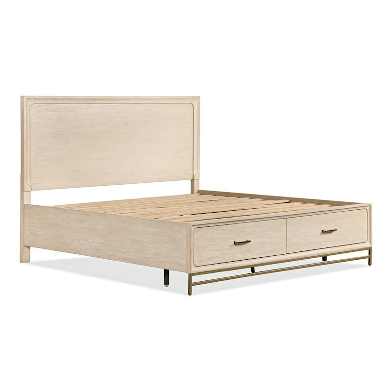 Set Camera da Letto 3 Pezzi in Rovere (Queen) – Struttura Letto, Comodino e Cassettiera | Maniglie Oro | 2 Posti Letto