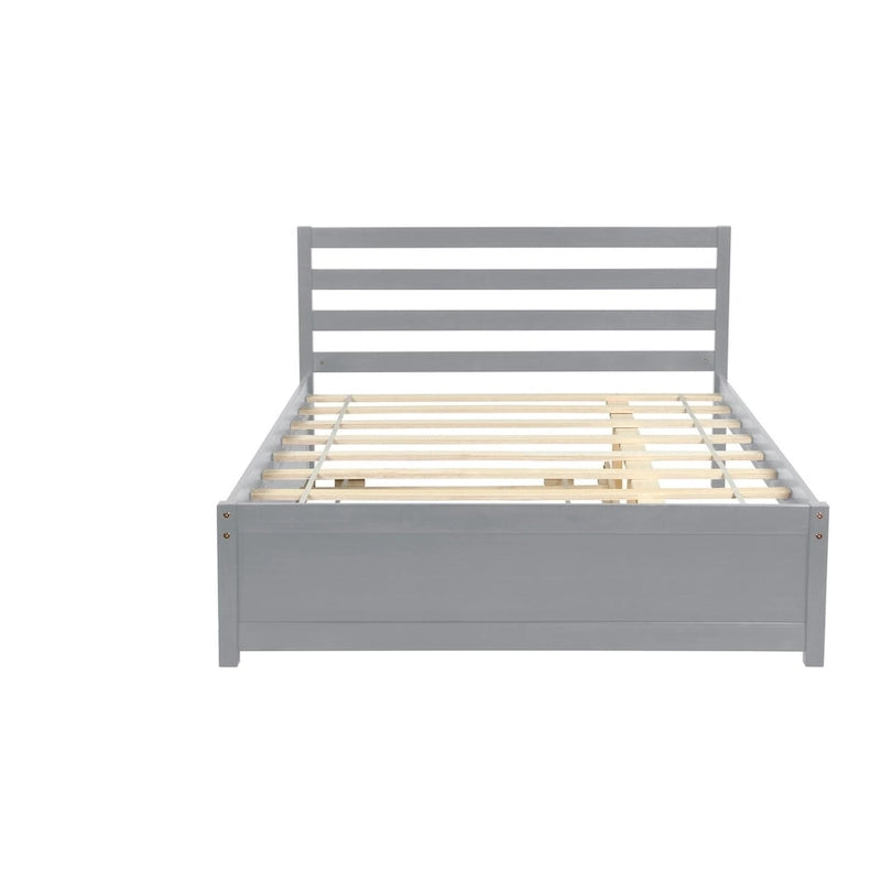 Struttura letto a piattaforma in legno grigio, dimensioni standard, con testiera e letto estraibile singolo – Per 1–2 persone