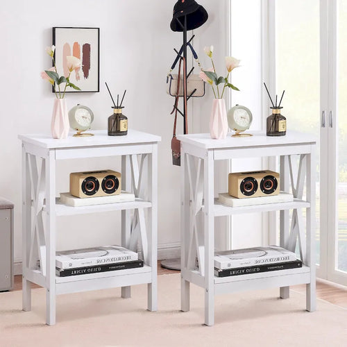 Comodino con 3 Ripiani Aperti, Set da 2 – Rosa / Bianco / Nero / Marrone / Arancione / Azzurro / Blu Scuro