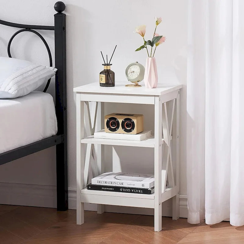 Comodino con 3 Ripiani Aperti, Set da 2 – Rosa / Bianco / Nero / Marrone / Arancione / Azzurro / Blu Scuro