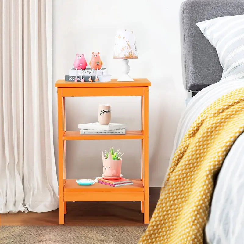 Comodino con 3 Ripiani Aperti, Set da 2 – Rosa / Bianco / Nero / Marrone / Arancione / Azzurro / Blu Scuro