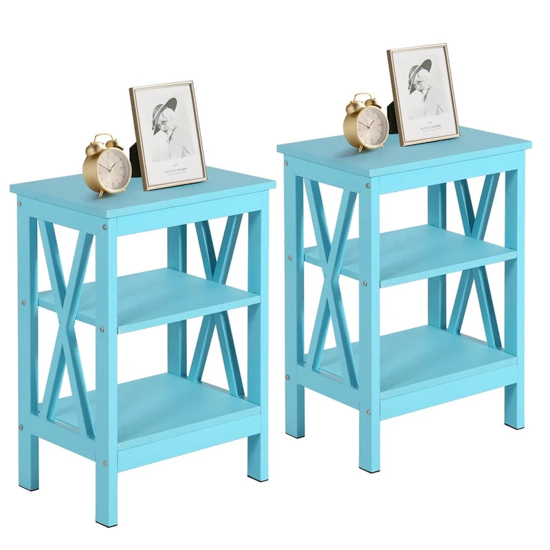 Comodino con 3 Ripiani Aperti, Set da 2 – Rosa / Bianco / Nero / Marrone / Arancione / Azzurro / Blu Scuro