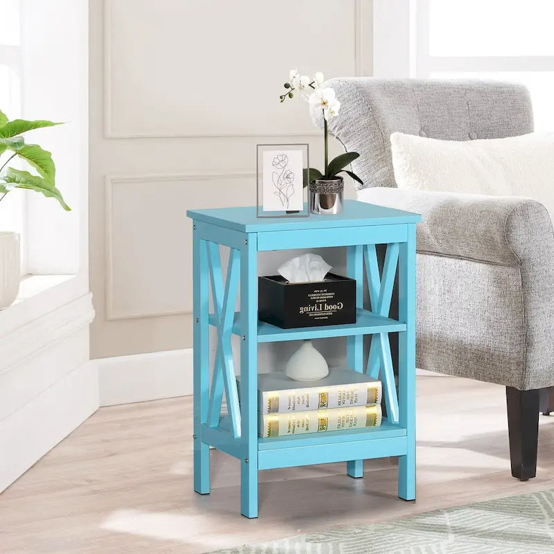 Comodino con 3 Ripiani Aperti, Set da 2 – Rosa / Bianco / Nero / Marrone / Arancione / Azzurro / Blu Scuro