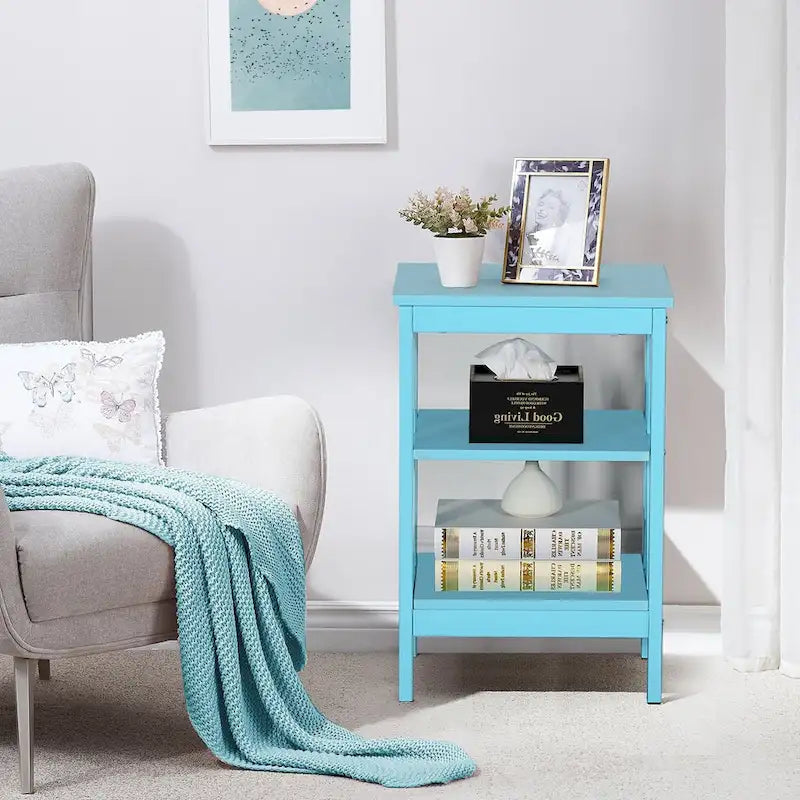Comodino con 3 Ripiani Aperti, Set da 2 – Rosa / Bianco / Nero / Marrone / Arancione / Azzurro / Blu Scuro