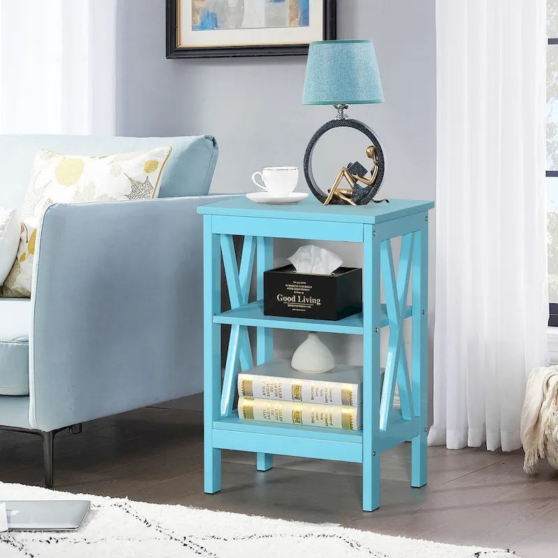 Comodino con 3 Ripiani Aperti, Set da 2 – Rosa / Bianco / Nero / Marrone / Arancione / Azzurro / Blu Scuro