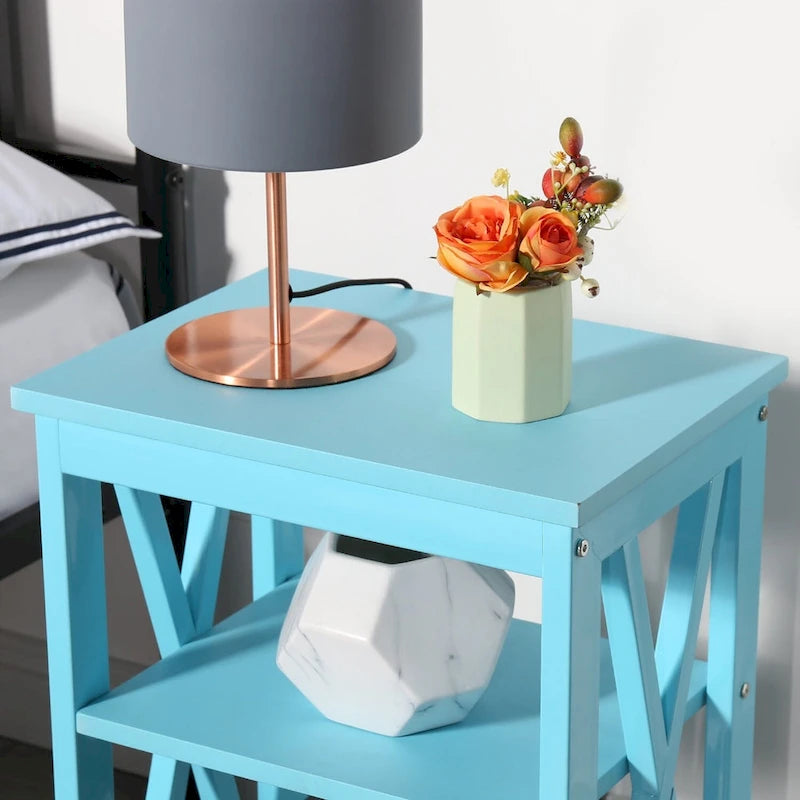 Comodino con 3 Ripiani Aperti, Set da 2 – Rosa / Bianco / Nero / Marrone / Arancione / Azzurro / Blu Scuro