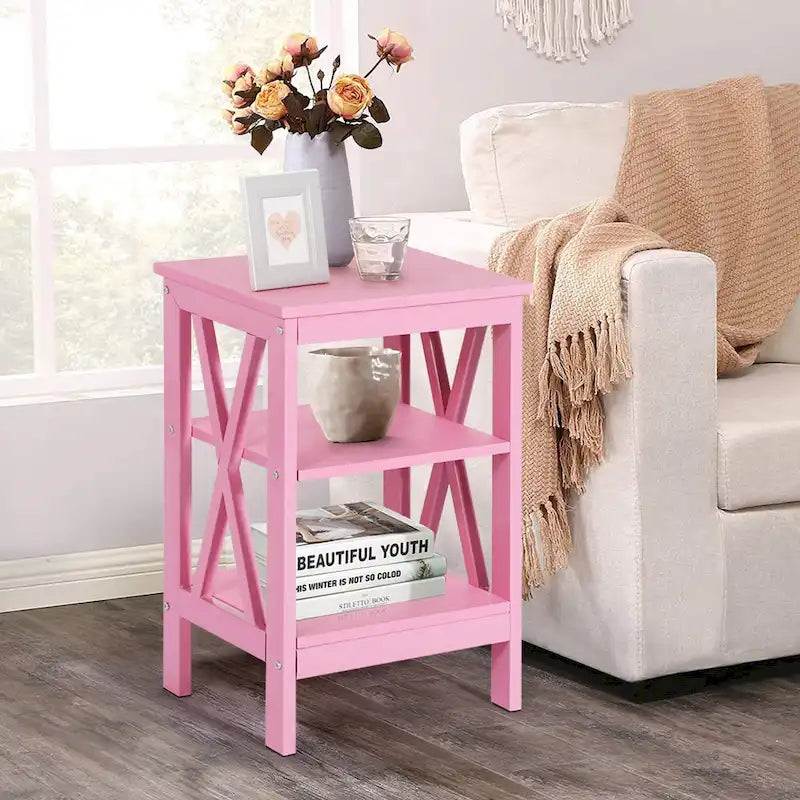 Comodino con 3 Ripiani Aperti, Set da 2 – Rosa / Bianco / Nero / Marrone / Arancione / Azzurro / Blu Scuro