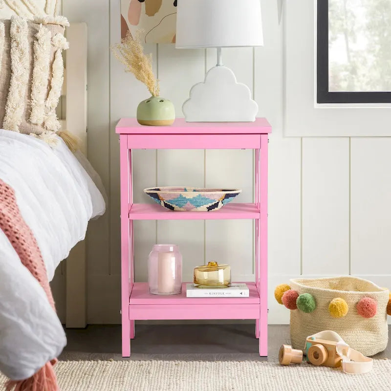 Comodino con 3 Ripiani Aperti, Set da 2 – Rosa / Bianco / Nero / Marrone / Arancione / Azzurro / Blu Scuro