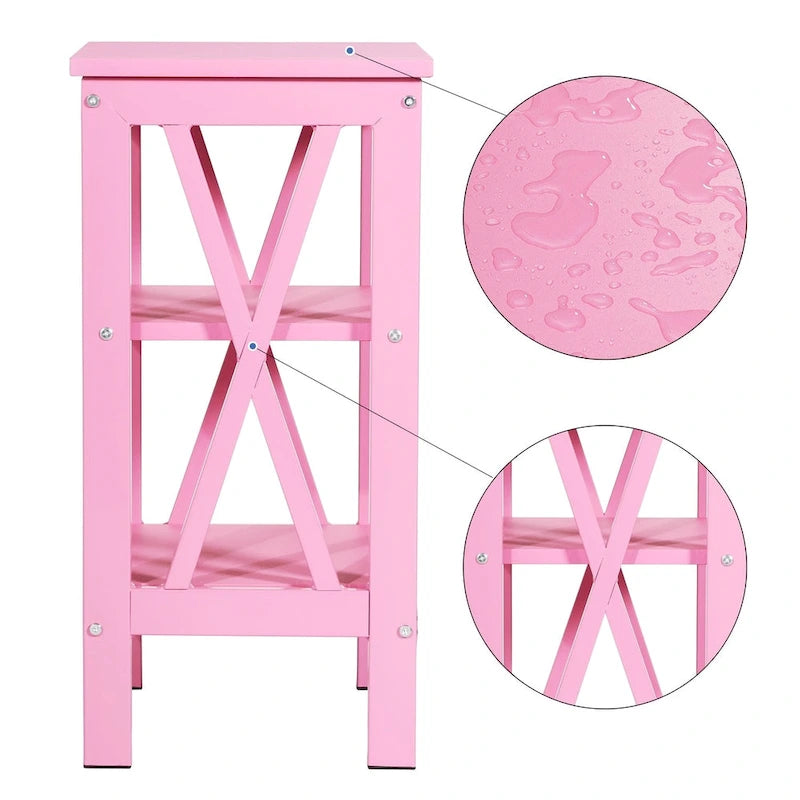 Comodino con 3 Ripiani Aperti, Set da 2 – Rosa / Bianco / Nero / Marrone / Arancione / Azzurro / Blu Scuro