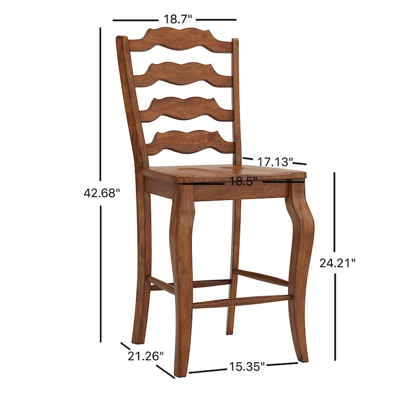 Sedia da bancone francese Ladder Back, Quercia / Colori antichi, Set da 2