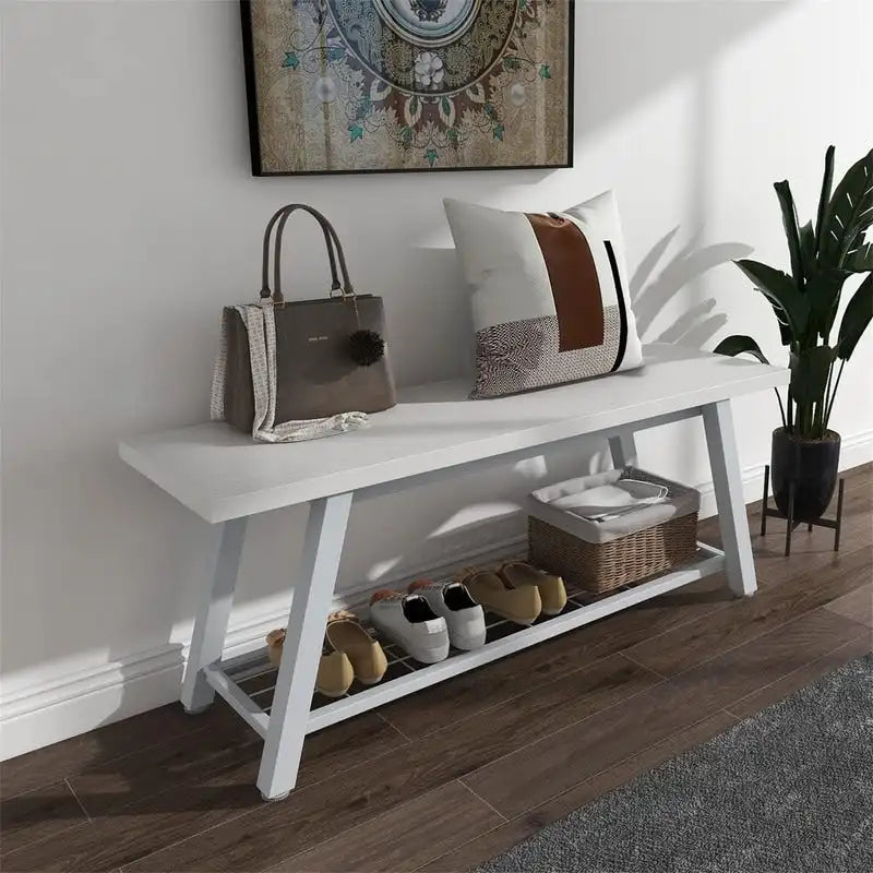 Panchina da Ingresso con Ripiano Portaoggetti e Struttura in Metallo Grigio Scuro/Greige/Bianco/Marrone – 1 Posto