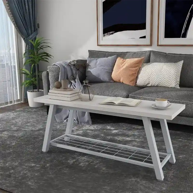 Panchina da Ingresso con Ripiano Portaoggetti e Struttura in Metallo Grigio Scuro/Greige/Bianco/Marrone – 1 Posto