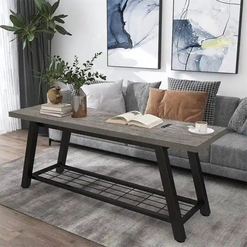 Panchina da Ingresso con Ripiano Portaoggetti e Struttura in Metallo Grigio Scuro/Greige/Bianco/Marrone – 1 Posto