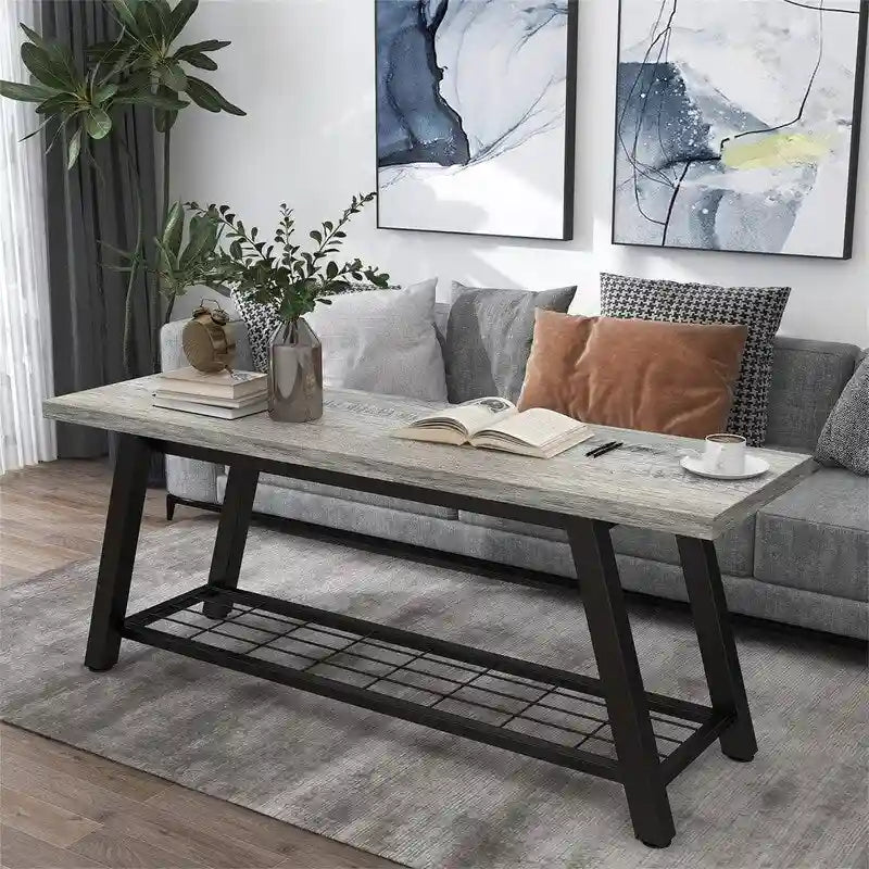 Panchina da Ingresso con Ripiano Portaoggetti e Struttura in Metallo Grigio Scuro/Greige/Bianco/Marrone – 1 Posto