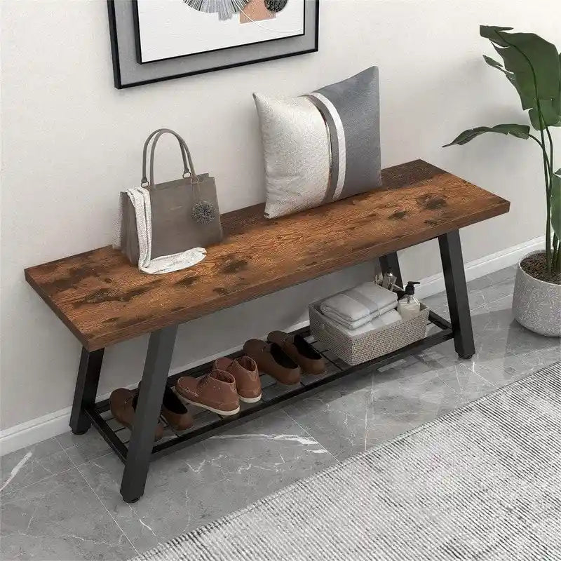 Panchina da Ingresso con Ripiano Portaoggetti e Struttura in Metallo Grigio Scuro/Greige/Bianco/Marrone – 1 Posto