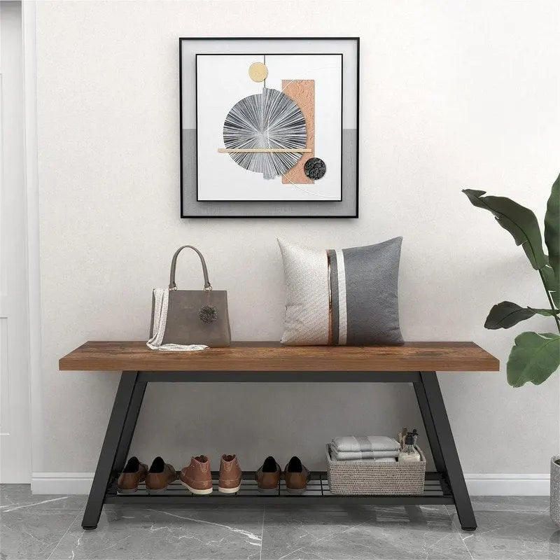 Panchina da Ingresso con Ripiano Portaoggetti e Struttura in Metallo Grigio Scuro/Greige/Bianco/Marrone – 1 Posto