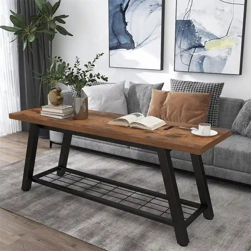 Panchina da Ingresso con Ripiano Portaoggetti e Struttura in Metallo Grigio Scuro/Greige/Bianco/Marrone – 1 Posto