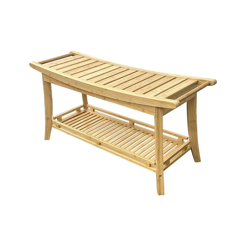 Panchina Spa in caramello/nero/bambù naturale, 2 posti, con ripiano portaoggetti