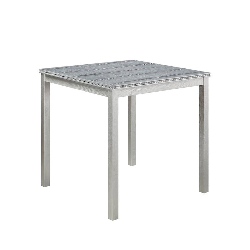 Set da pranzo ad altezza bancone grigio / nero / noce / bianco, tavolo quadrato + 4 sedie imbottite, 5 posti