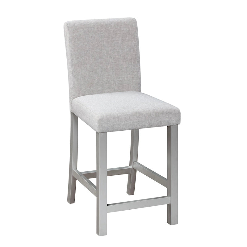 Set da pranzo ad altezza bancone grigio / nero / noce / bianco, tavolo quadrato + 4 sedie imbottite, 5 posti
