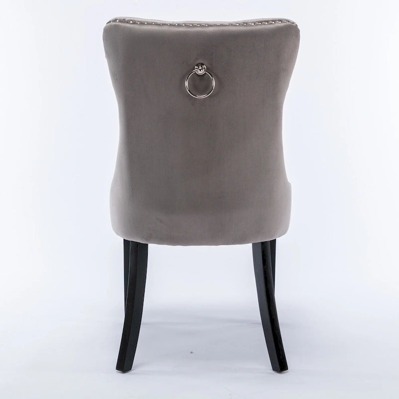 Sedie da pranzo in velluto con borchie, schienale alto, set da 2 (Quercia / Nero / Oro / Grigio)