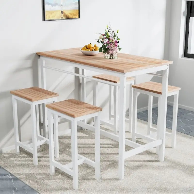 Set da bar di 5 pezzi in rovere bianco per 4 persone, stile moderno