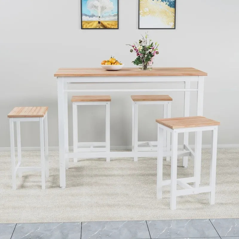 Set da bar di 5 pezzi in rovere bianco per 4 persone, stile moderno