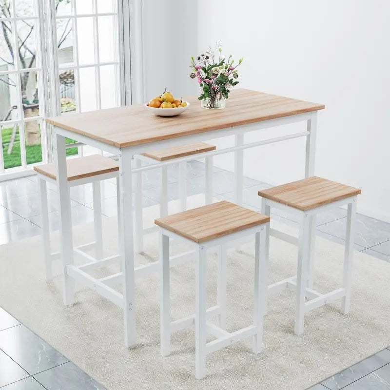 Set da bar di 5 pezzi in rovere bianco per 4 persone, stile moderno