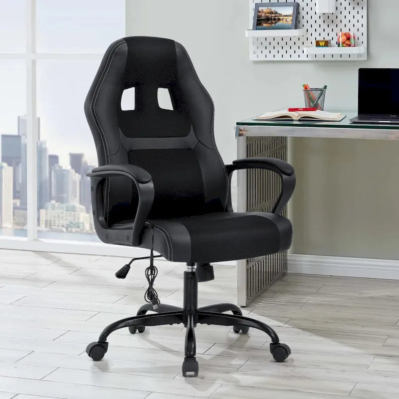 Sedia da ufficio girevole ergonomica in similpelle nera con massaggio lombare, per 1