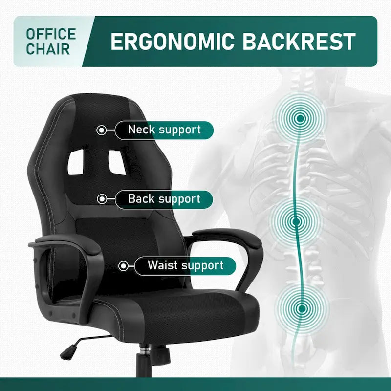 Sedia da ufficio girevole ergonomica in similpelle nera con massaggio lombare, per 1