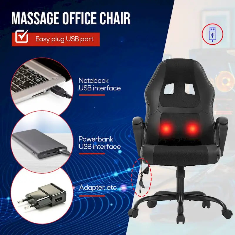 Sedia da ufficio girevole ergonomica in similpelle nera con massaggio lombare, per 1